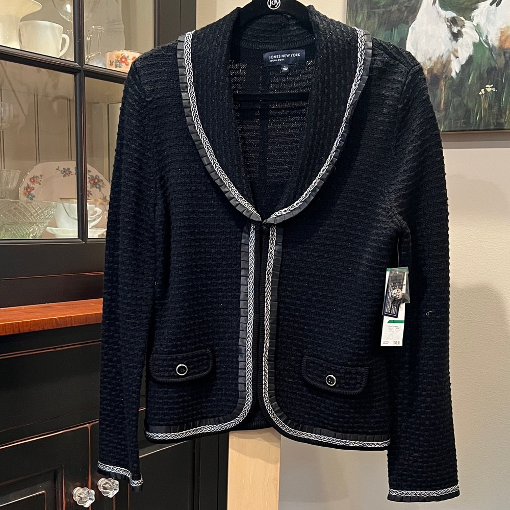 New! Jones New York Black knit Blazer with Silver sparkle and details